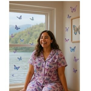 Karen Neuburger Womens Medium Butterfly Pajama Set Short Sleeve Sleepwear